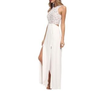 Stylestalker For FP Ivory Mauve Crochet Hi Slit Maxi Dress Small